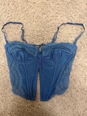 Edikted Blue Lace-Trim Bustier Corset Top - Women's Intimates